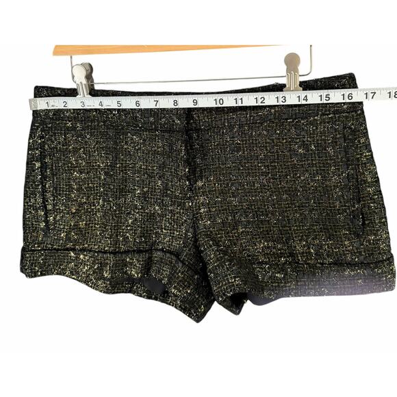 Express Metallic Tweed Shorts Womens 6 Black Gold Pockets Cuffed Lined Chic Y2K - Picture 6 of 13